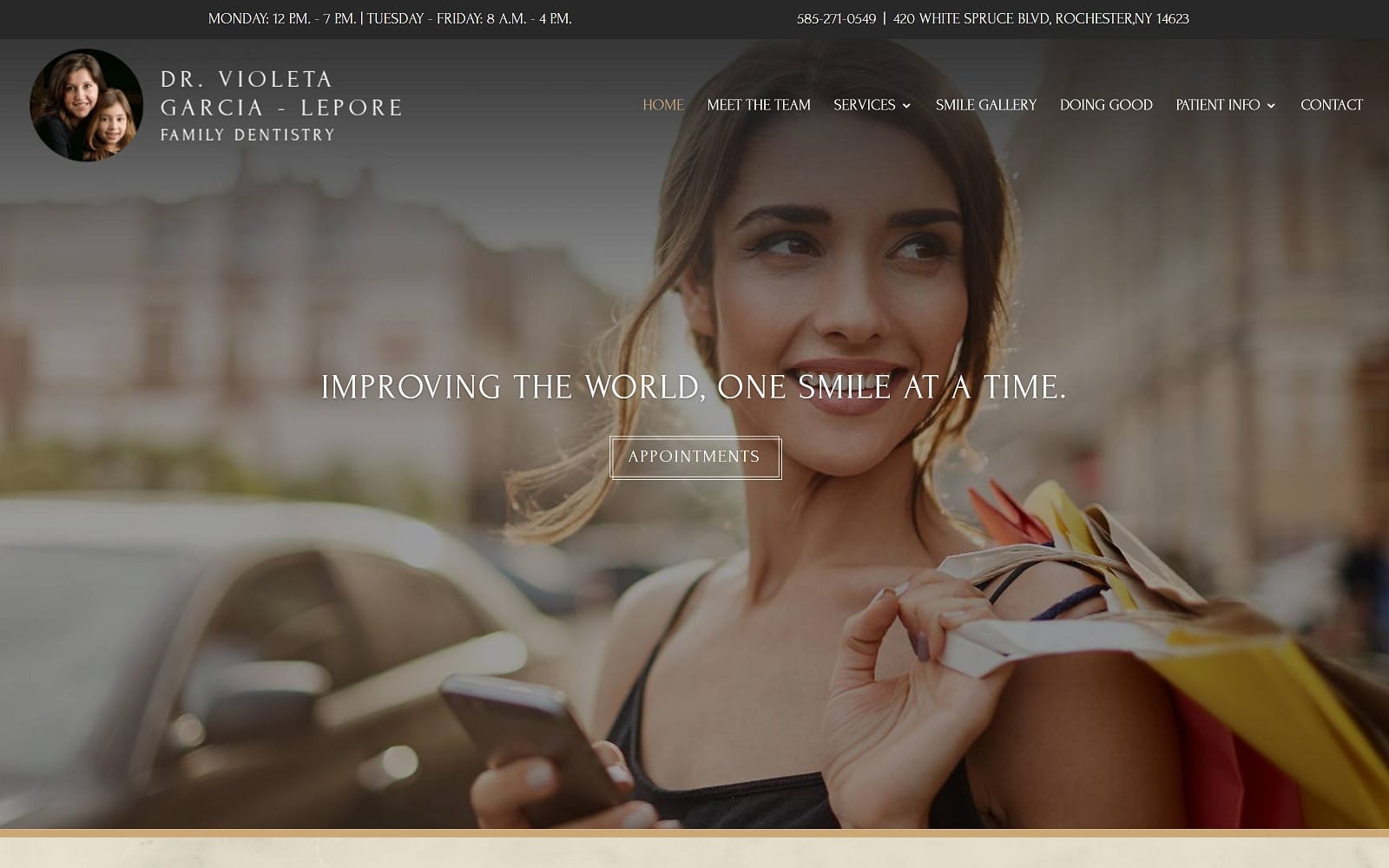 The screenshot of dr. Violeta garcia-lepore family dentistry drgarciafamilydentistry. Com website