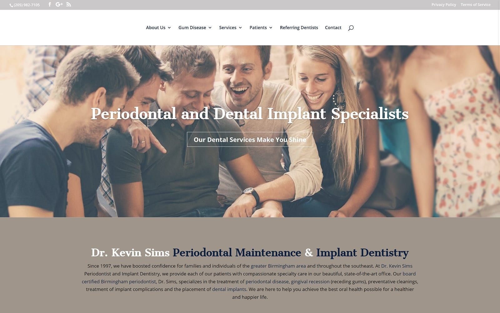 The screenshot of dr. Kevin m. Sims, dmd drkevinsims. Com website