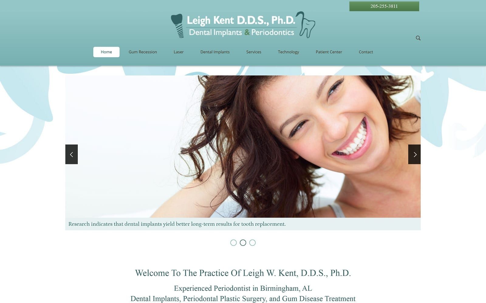 The screenshot of leigh kent dds, phd, pc drleighwkent. Com website