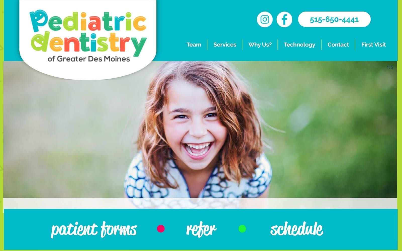 The screenshot of pediatric dentistry of greater des moines drmollydentistry. Com website
