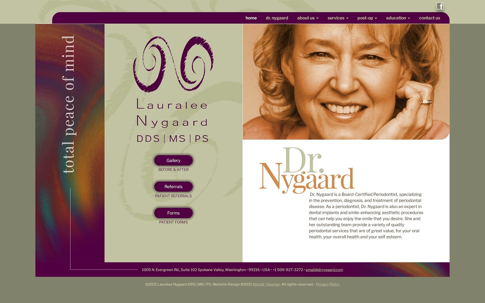 The screenshot of lauralee nygaard dds ms ps drnygaard. Com website