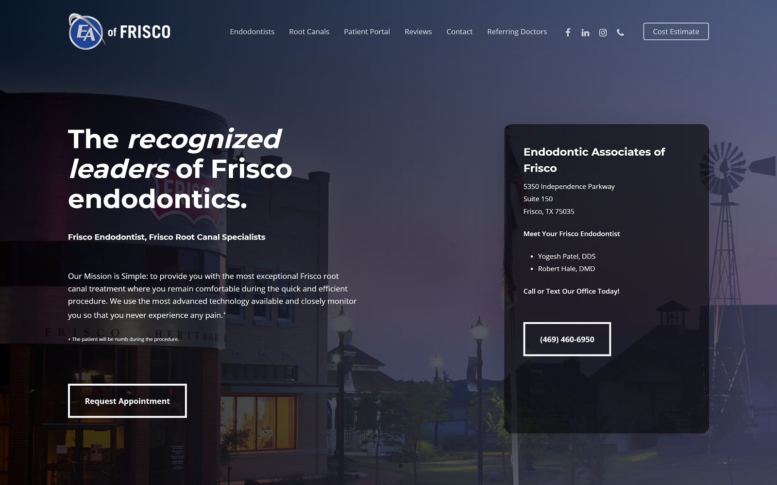 The screenshot of endodontic associates of frisco eaoffrisco. Com dr. Yogesh patel website