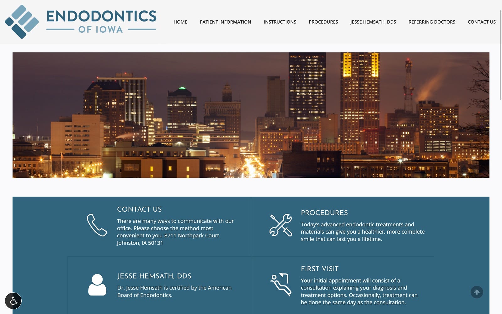 The screenshot of endodontics of iowa endoia. Com dr. Jesse hemsath website