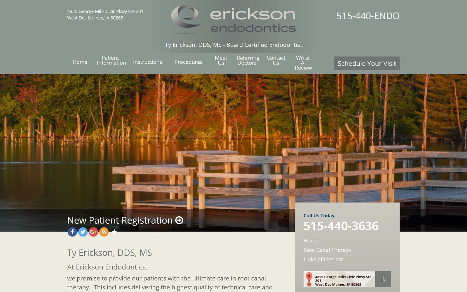 The screenshot of erickson endodontics ericksonendo. Com dr. Ty erickson website