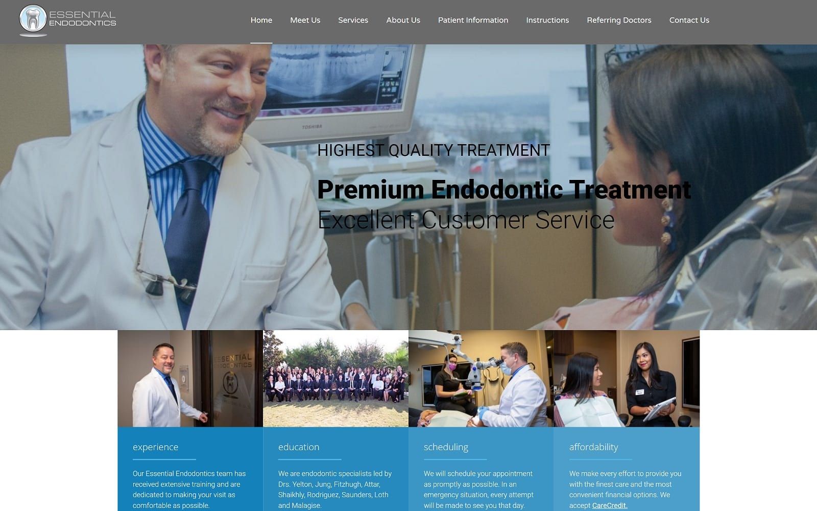 The screenshot of essential endodontics essentialendotx. Com dr. Chris yelton website
