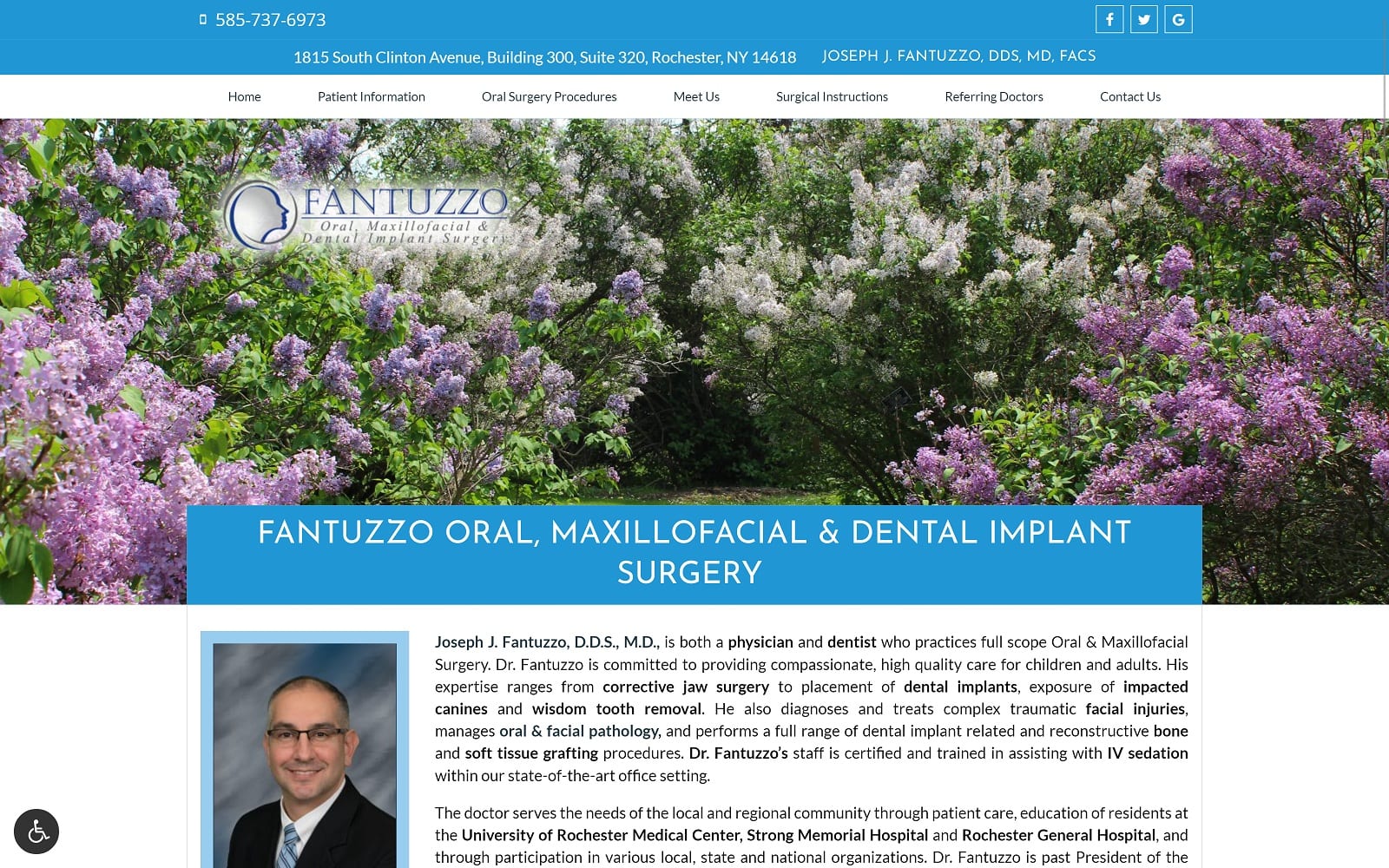 The screenshot of fantuzzo oral, maxillofacial and dental implant surgery fantuzzooralsurgery. Com website