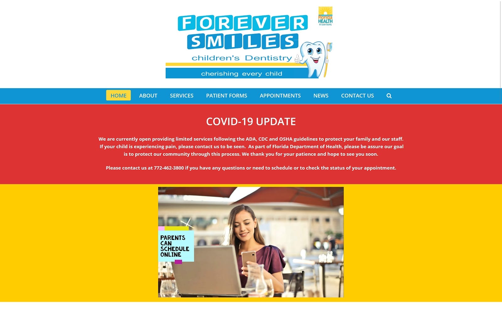 The screenshot of forever smilles children's dentistry forever-smiles. Com website