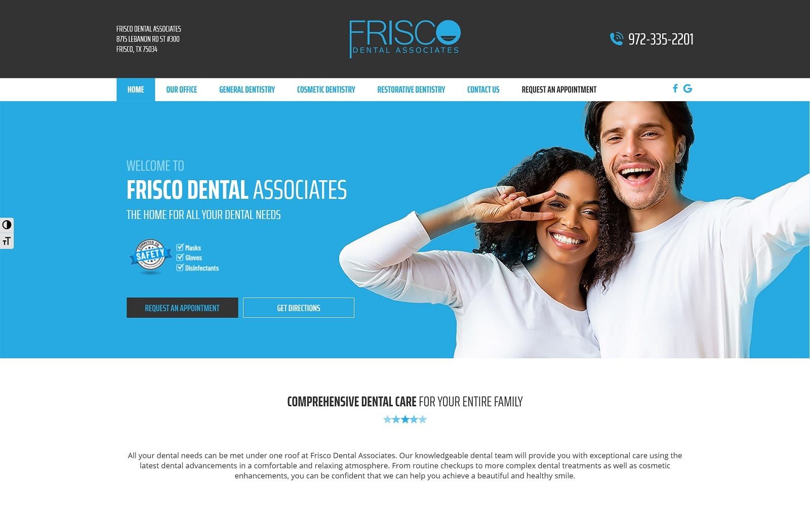 The screenshot of frisco dental associates friscodental. Com website