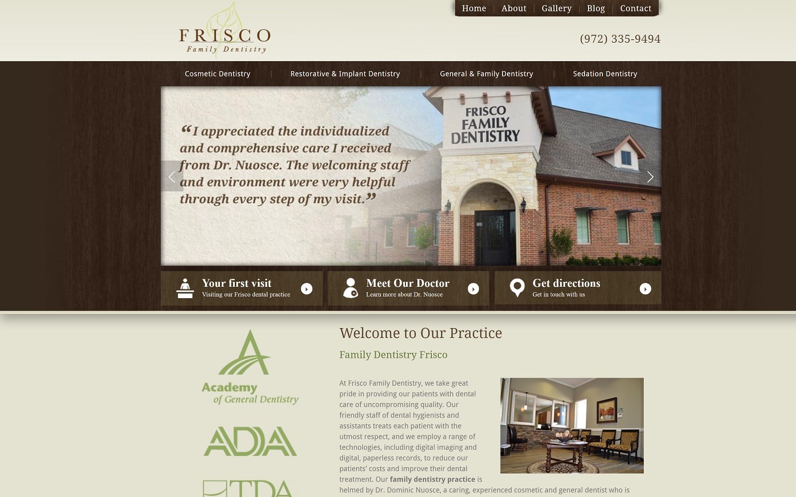 The screenshot of frisco family dentistry friscofamilydentistry. Com dr. Dominic nuosce website