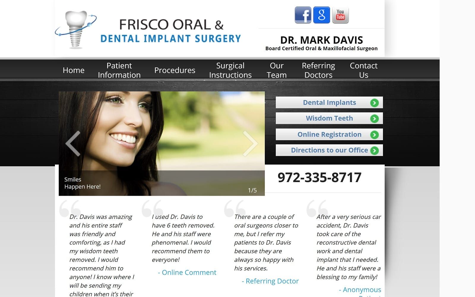 The screenshot of dr. Mark davis friscooralsurgery. Com website