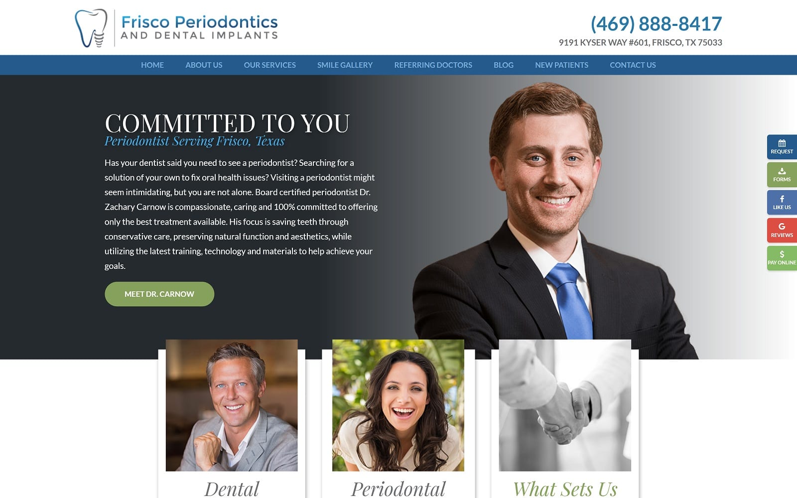 The screenshot of frisco periodontics and dental implants friscoperio. Com dr. Zachary carnow website