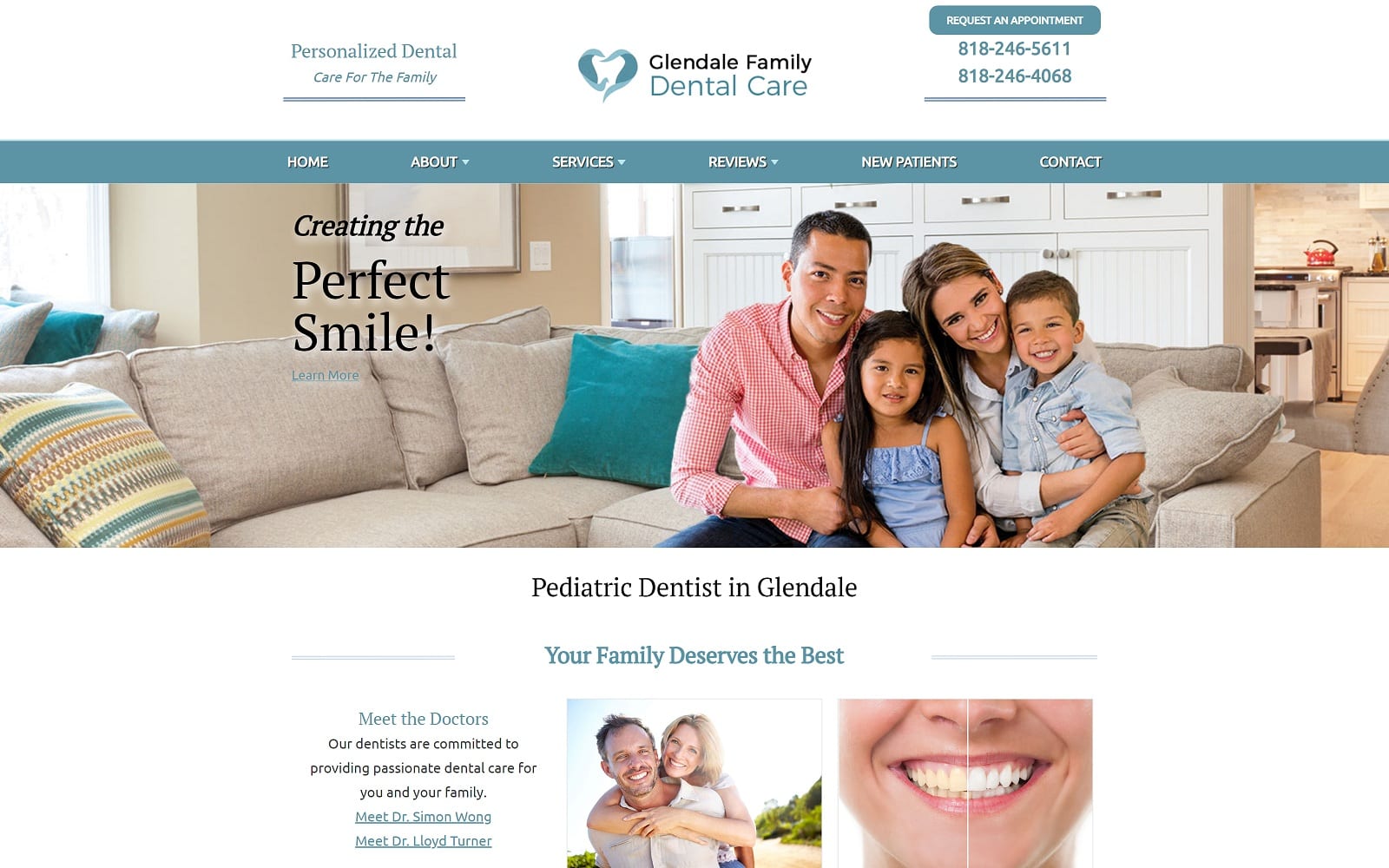 The screenshot of glendale family dental care glendalefamilydentalcare. Com website