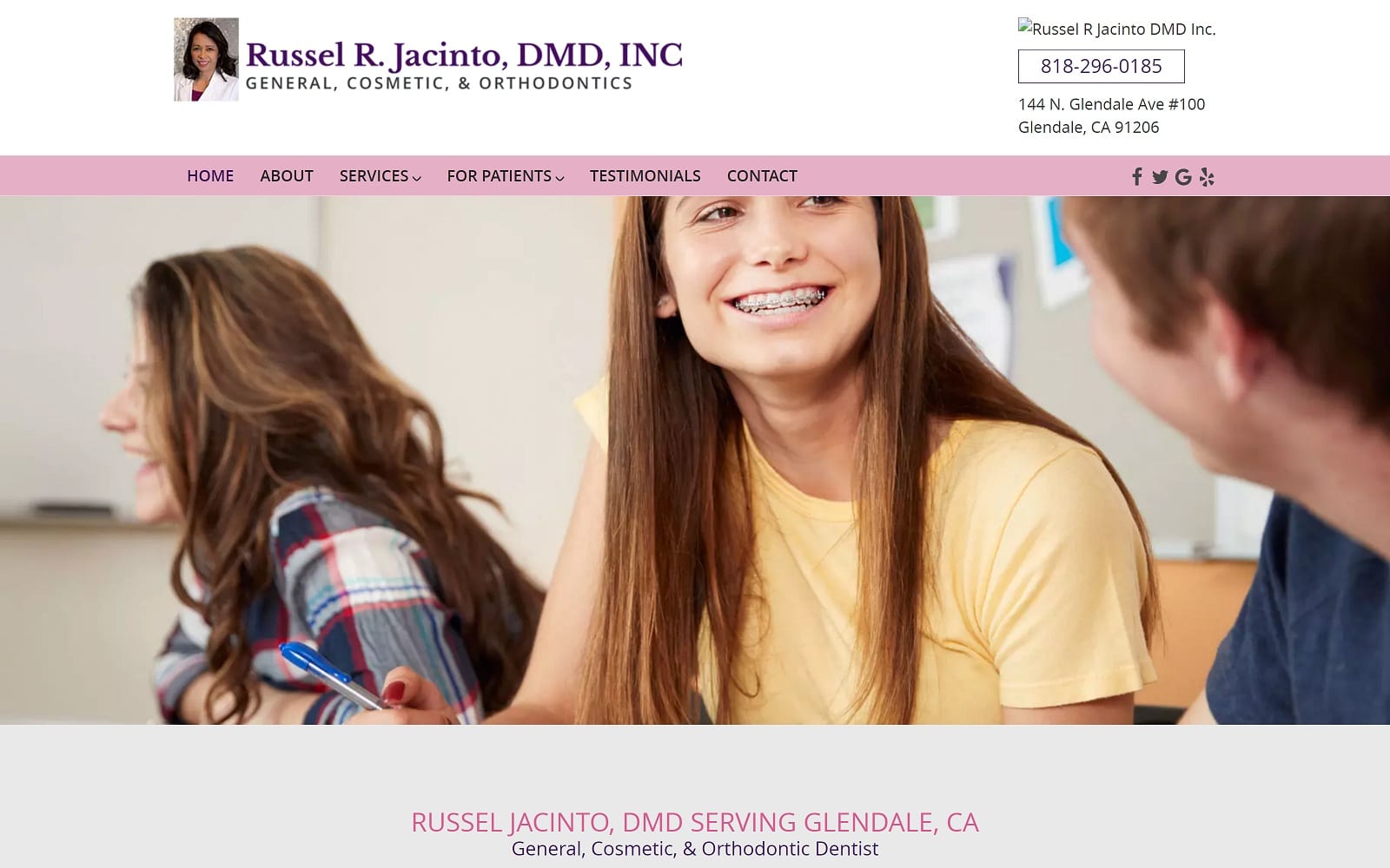 The screenshot of russel jacinto, dmd glendalesmiledesign. Com website