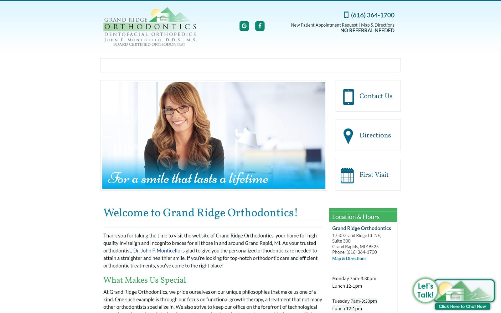 The screenshot of grand ridge orthodontics: monticello john f dds ms grandridgeorthodontics. Com website