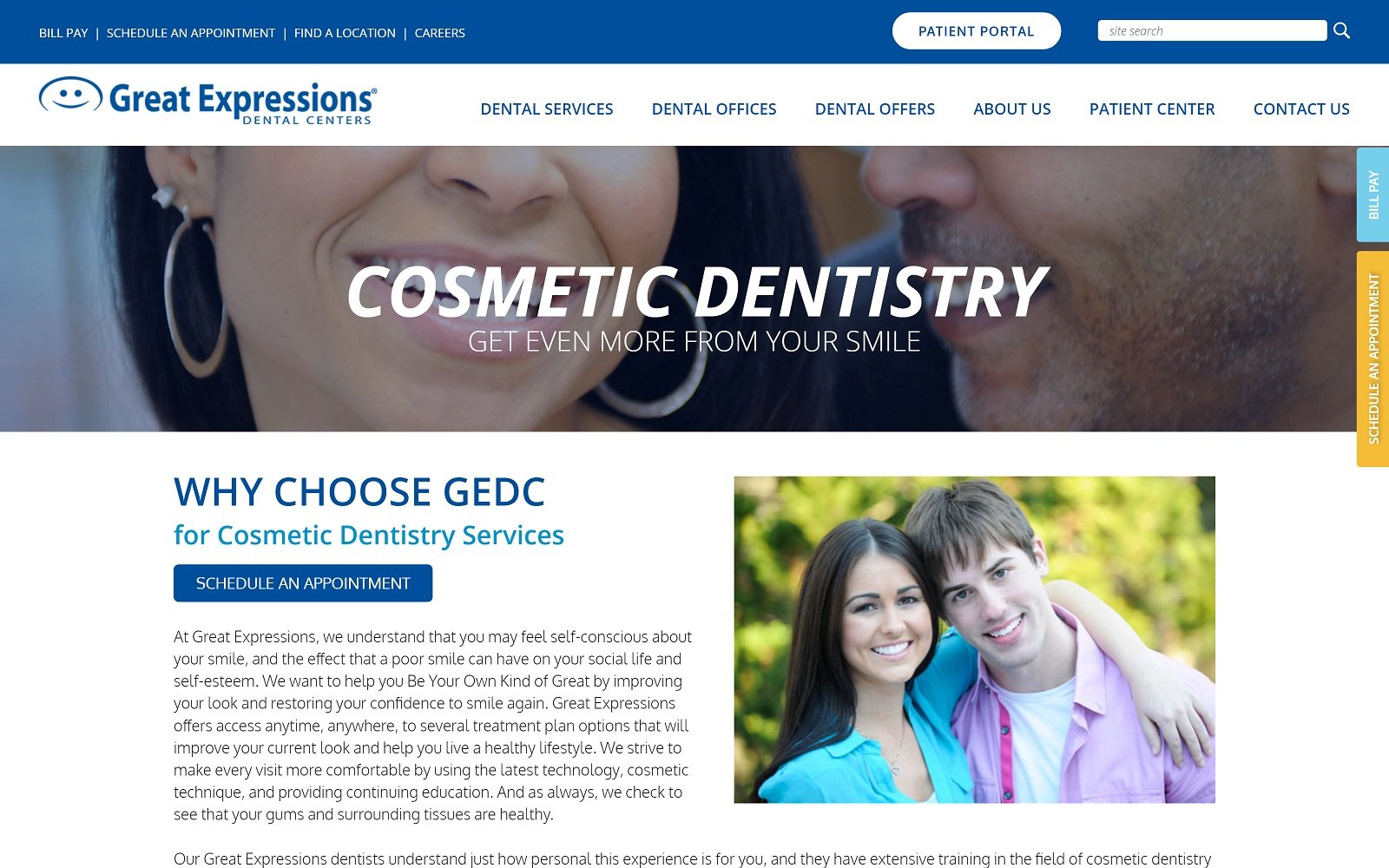 The screenshot of great expressions dental centers greatexpressions. Com/dental-offices/dentist-in-cape-coral-florida-w-cape-coral-pkwy website