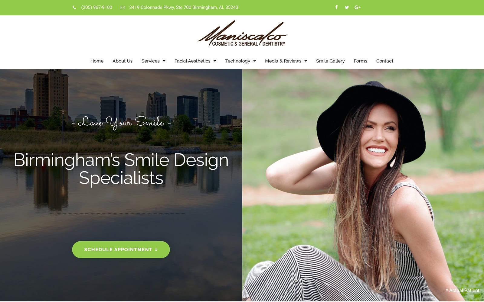 The screenshot of maniscalco cosmetic & general dentistry greatsmilesbirmingham. Com website