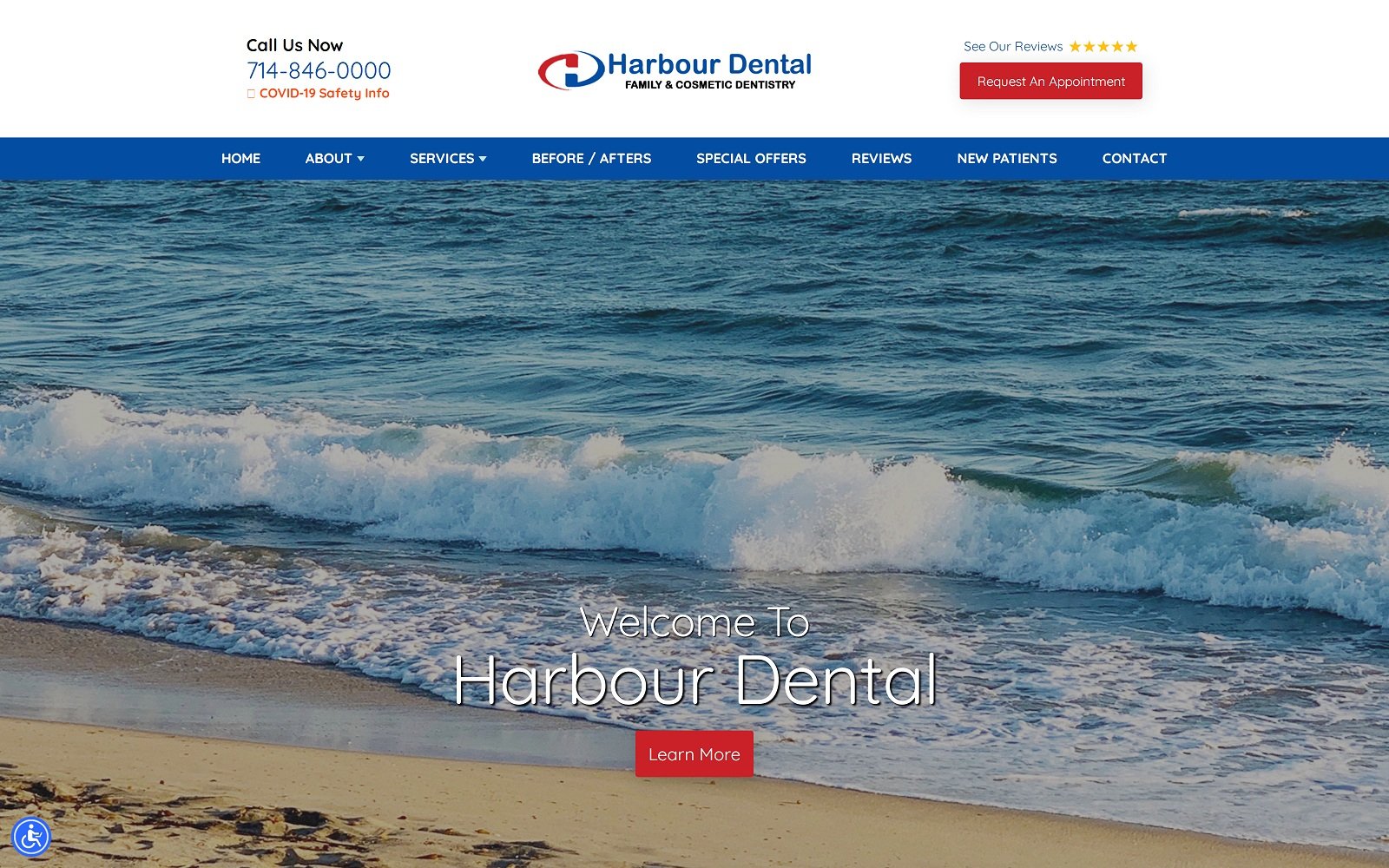 The screenshot of harbour dental family & cosmetic dentistry - dr. Anthony ngo dds harbourdentaloc. Com website