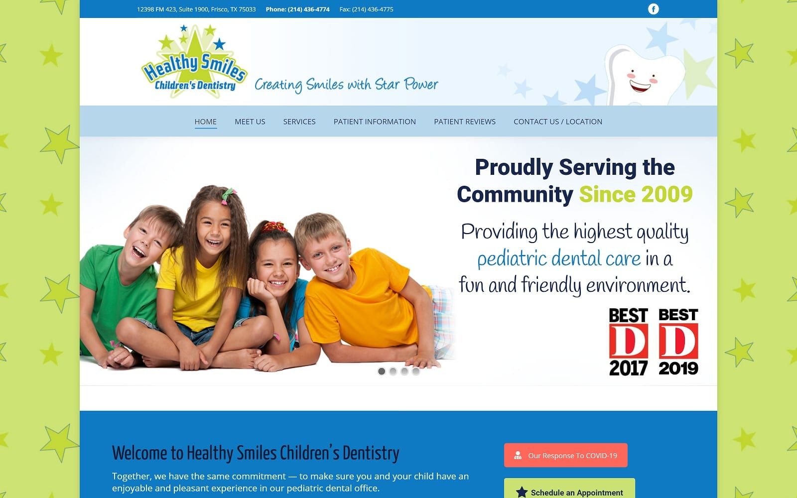 The screenshot of healthy smiles children's dentistry healthychildrenssmiles. Com website