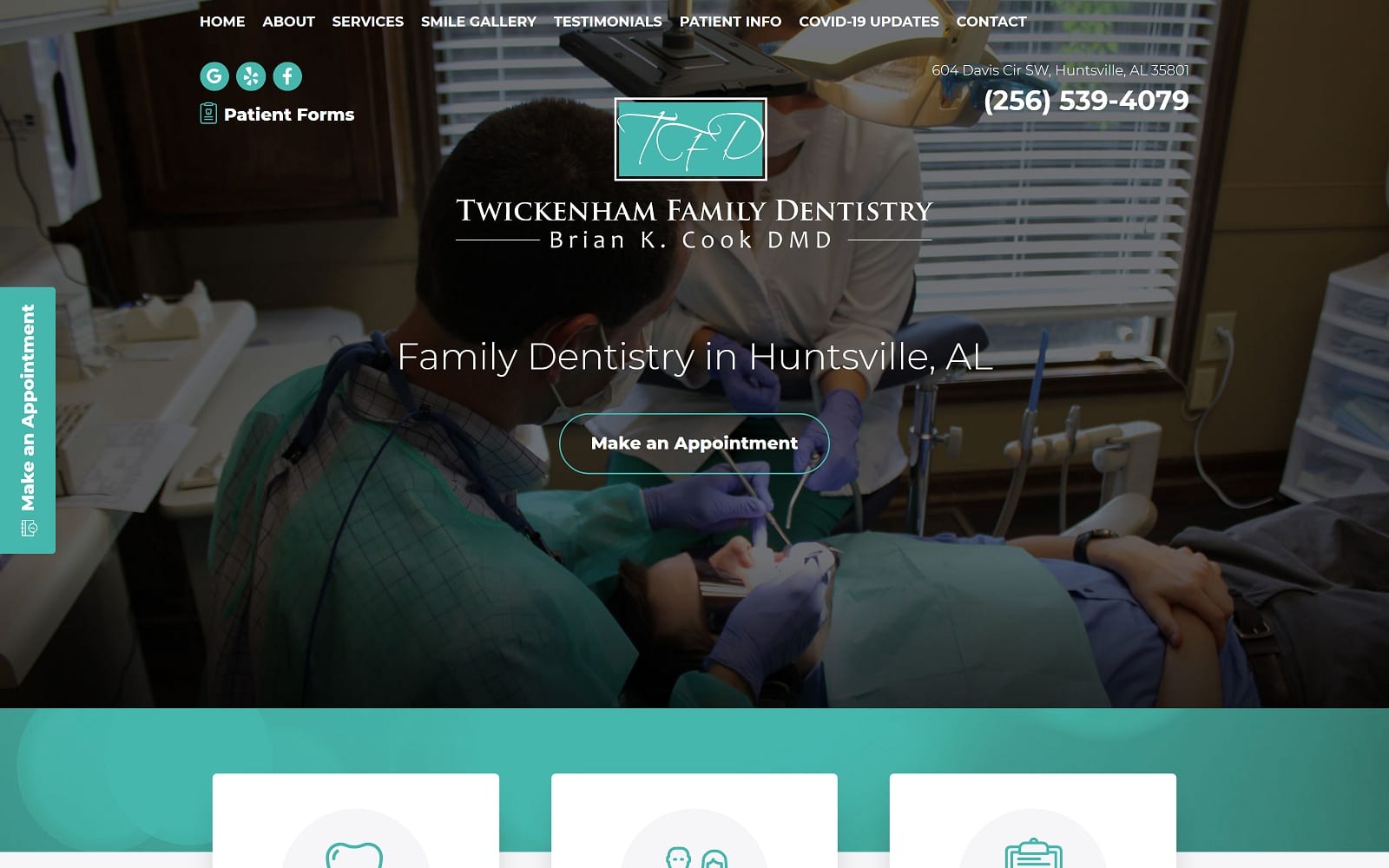 The screenshot of twickenham family dentistry hsvdentist. Com dr. Brian cook website