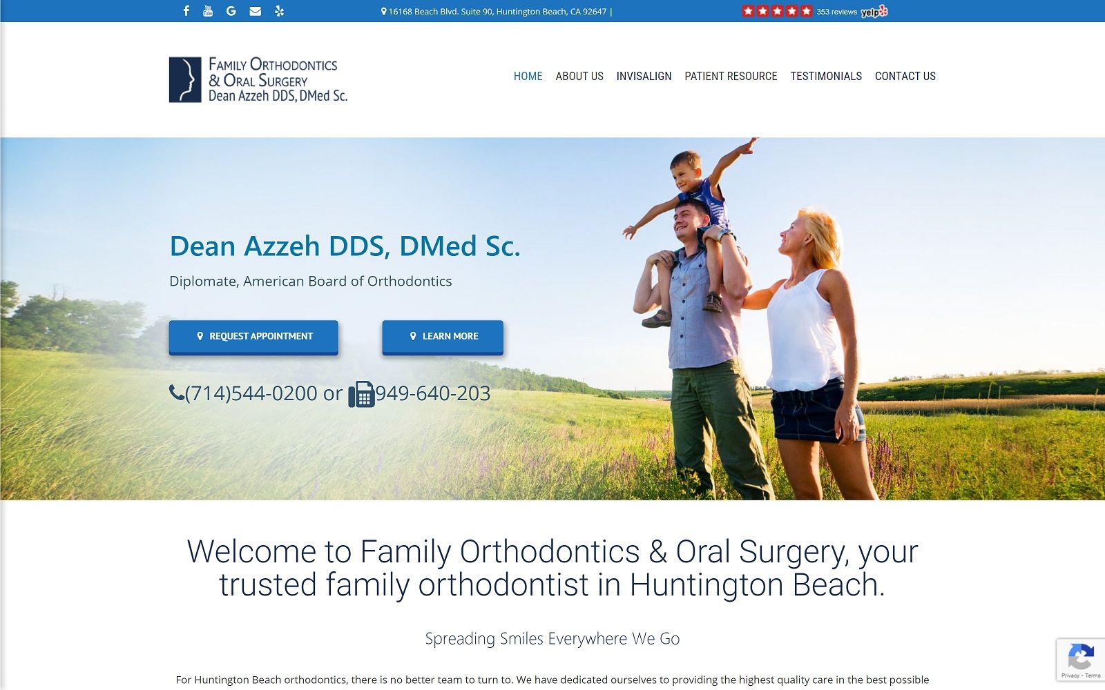 The screenshot of family orthodontics & oral surgery huntingtonbeach-orthodontics. Com dr. Dean azzeh website