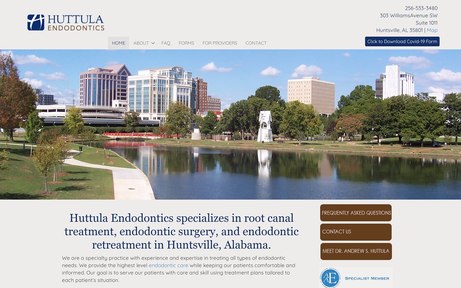 The screenshot of huttula endodontics huntsvilleendo. Com website