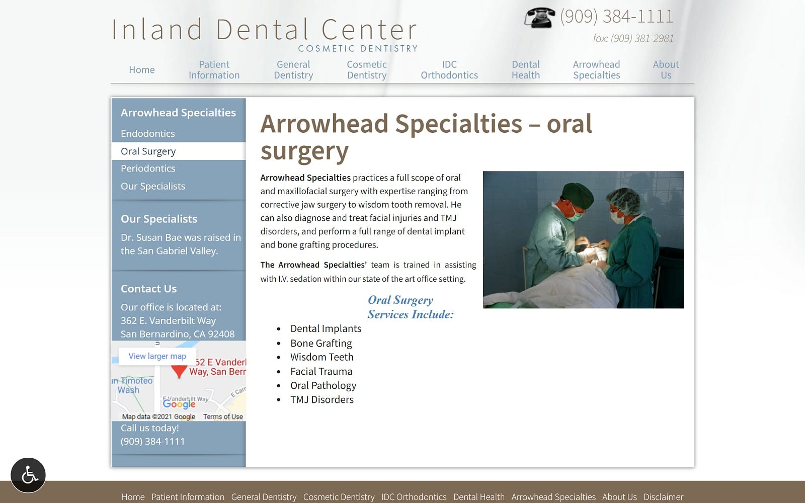 The screenshot of arrowhead dental specialities idcsanbernardino. Com/arrowhead-specialties website