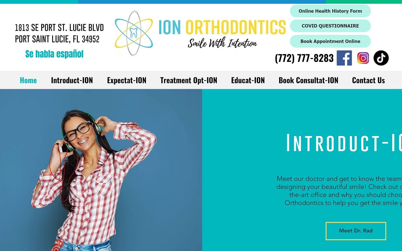 The screenshot of ion orthodontics ionortho. Com dr. Rad website