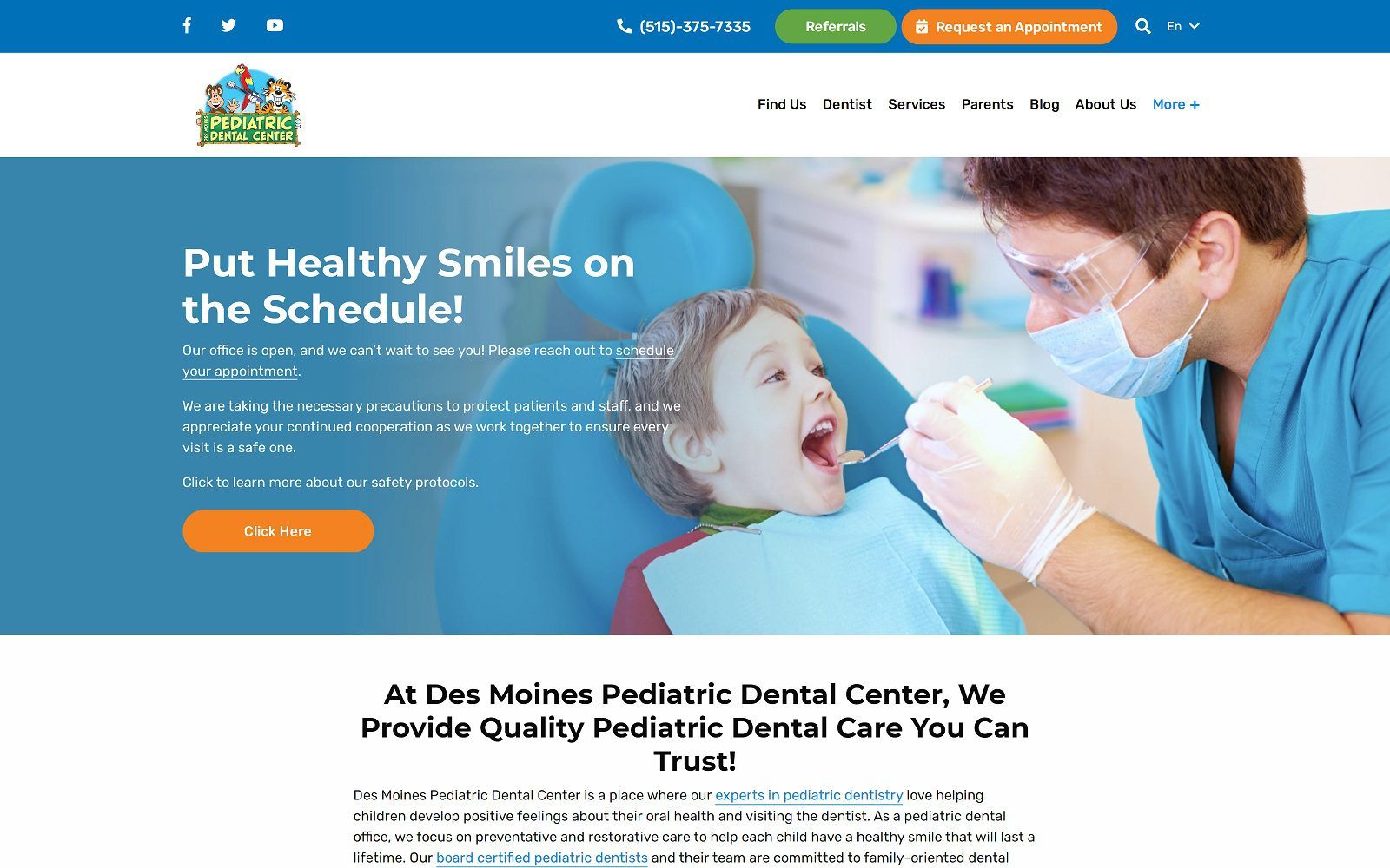 The screenshot of des moines pediatric dental center iowapediatricdentalcenter. Com website