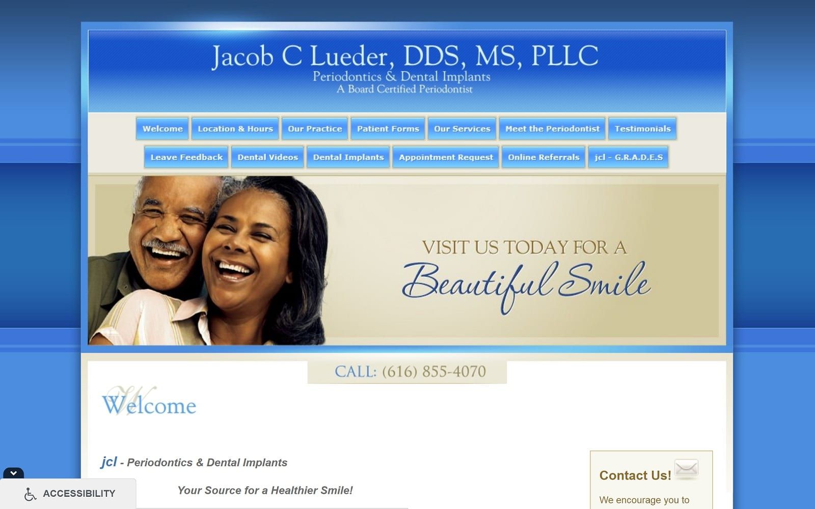 The screenshot of jacob c. Lueder, dds, ms, pllc jclperio. Com website