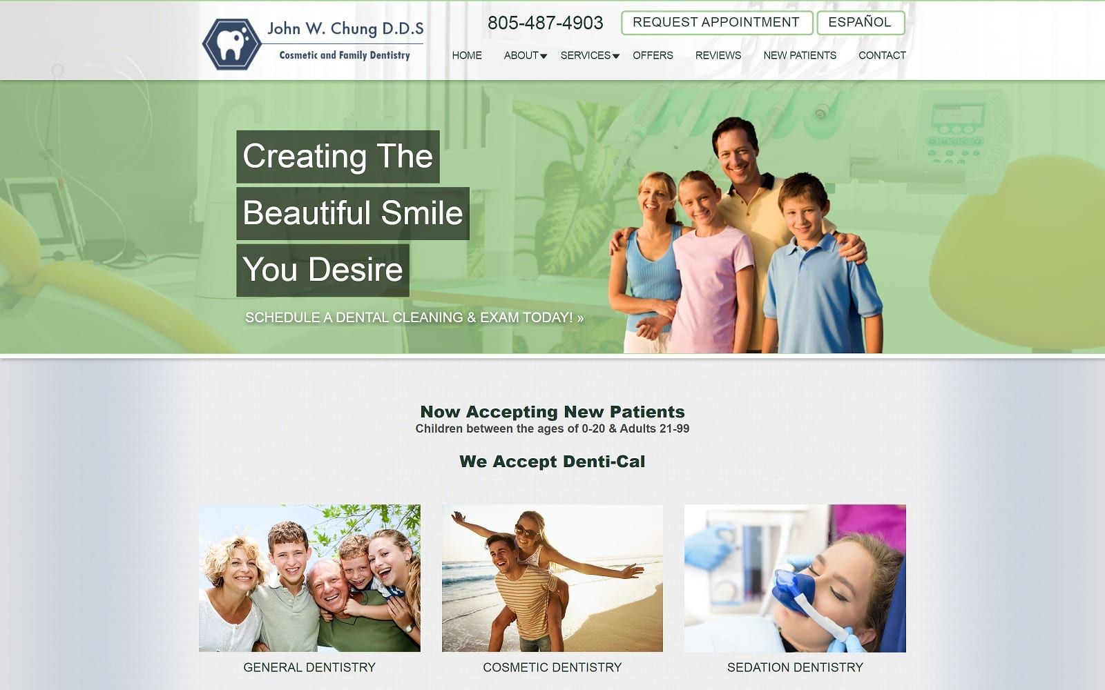 The screenshot of john w chung dds general dentistry johnwchungdds. Com website