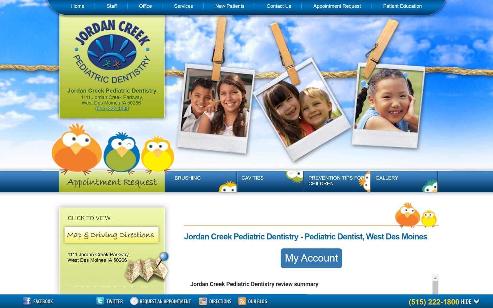 The screenshot of jordan creek pediatric dentistry jordancreekpediatricdentistry. Com website