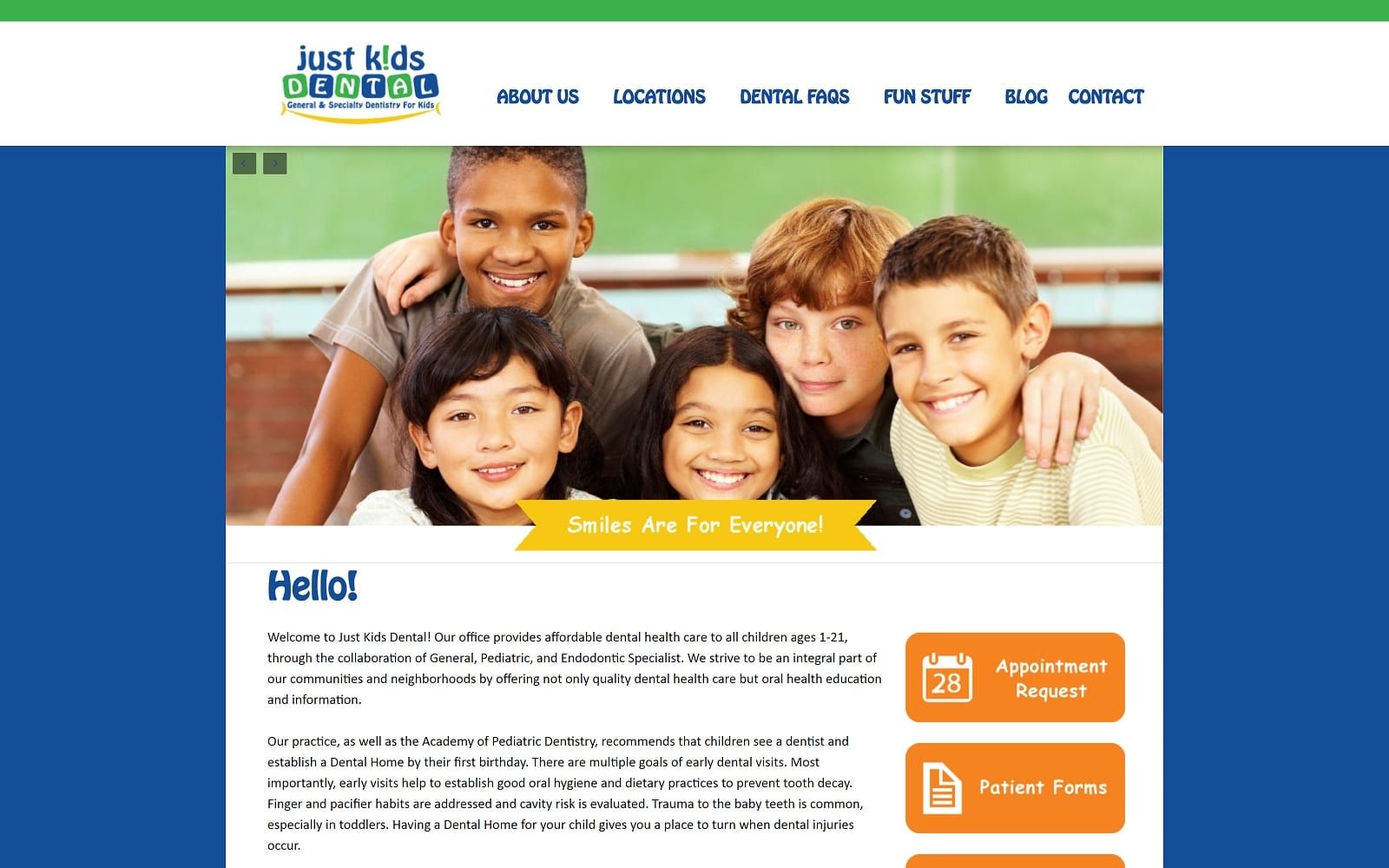 The screenshot of just kids dental - new orleans website