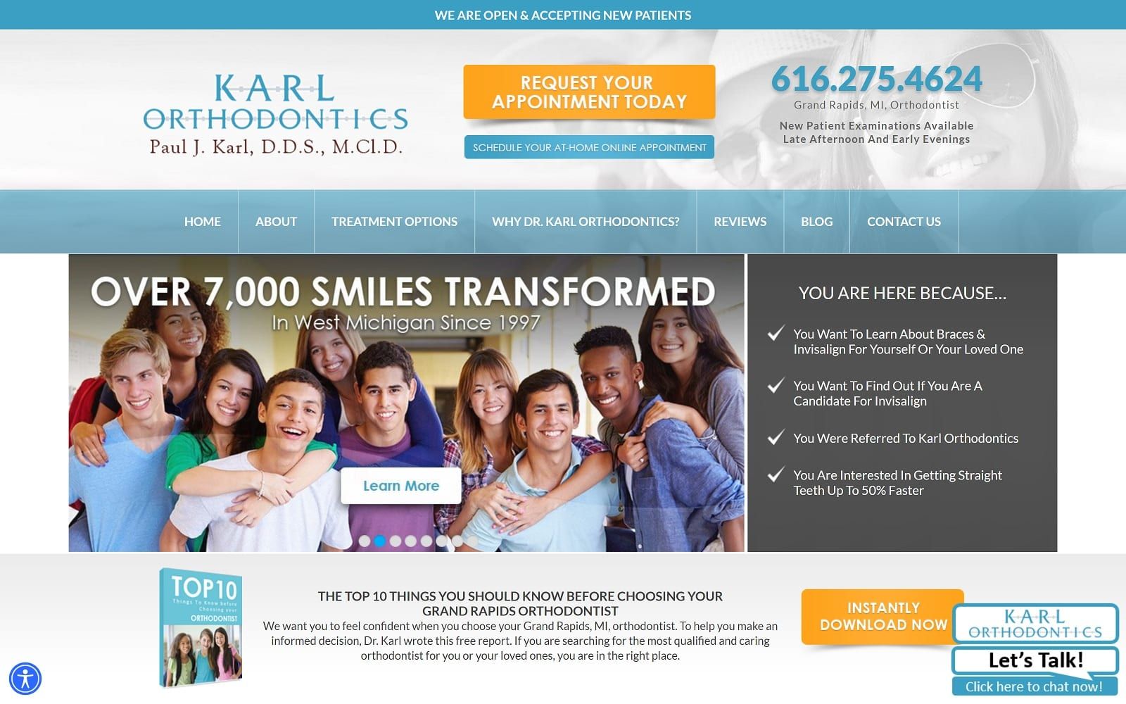 The screenshot of karl orthodontics karlorthodontics. Com dr. Paul j. Karl website