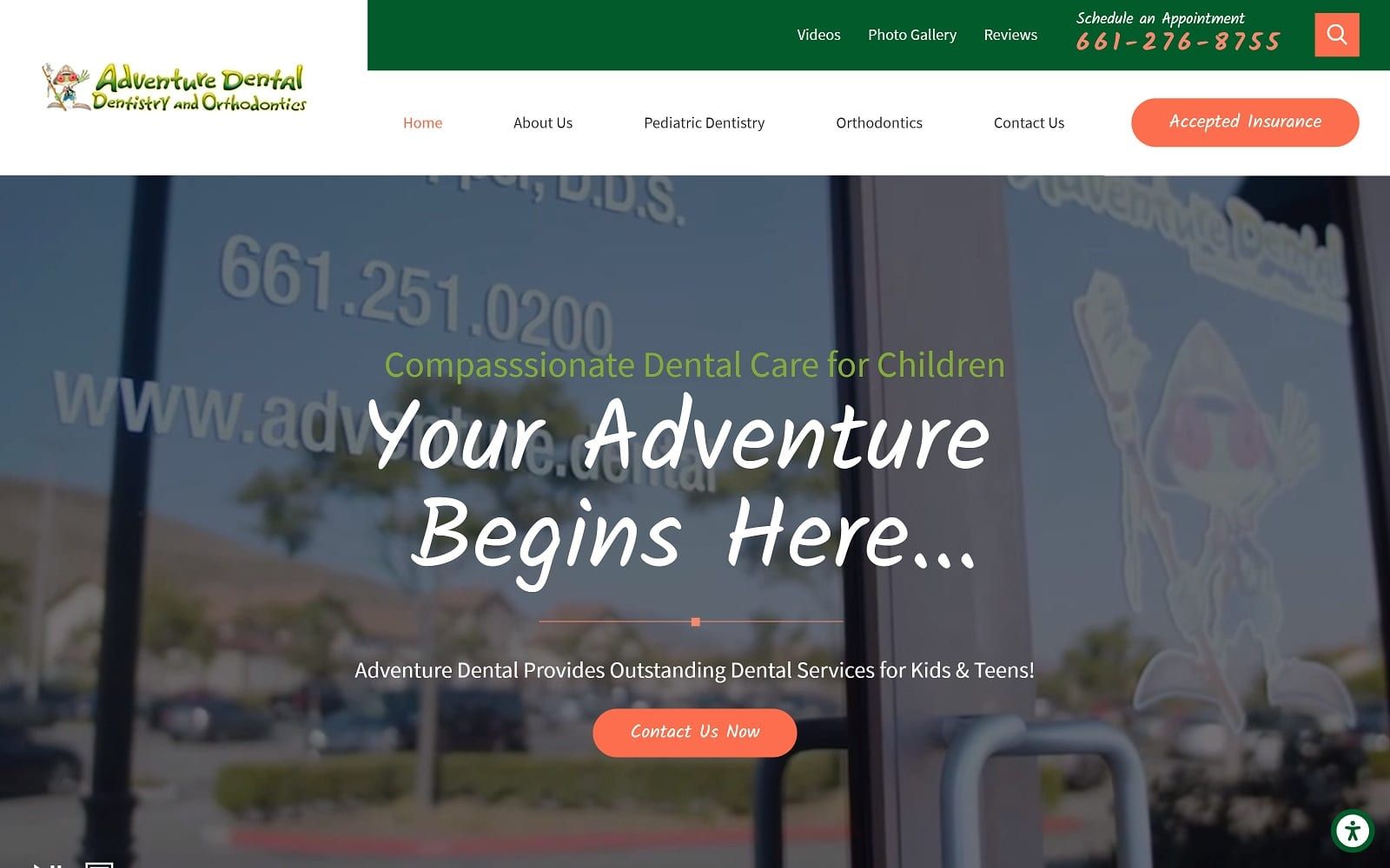 The screenshot of adventure dental kidsadventuredental. Com website