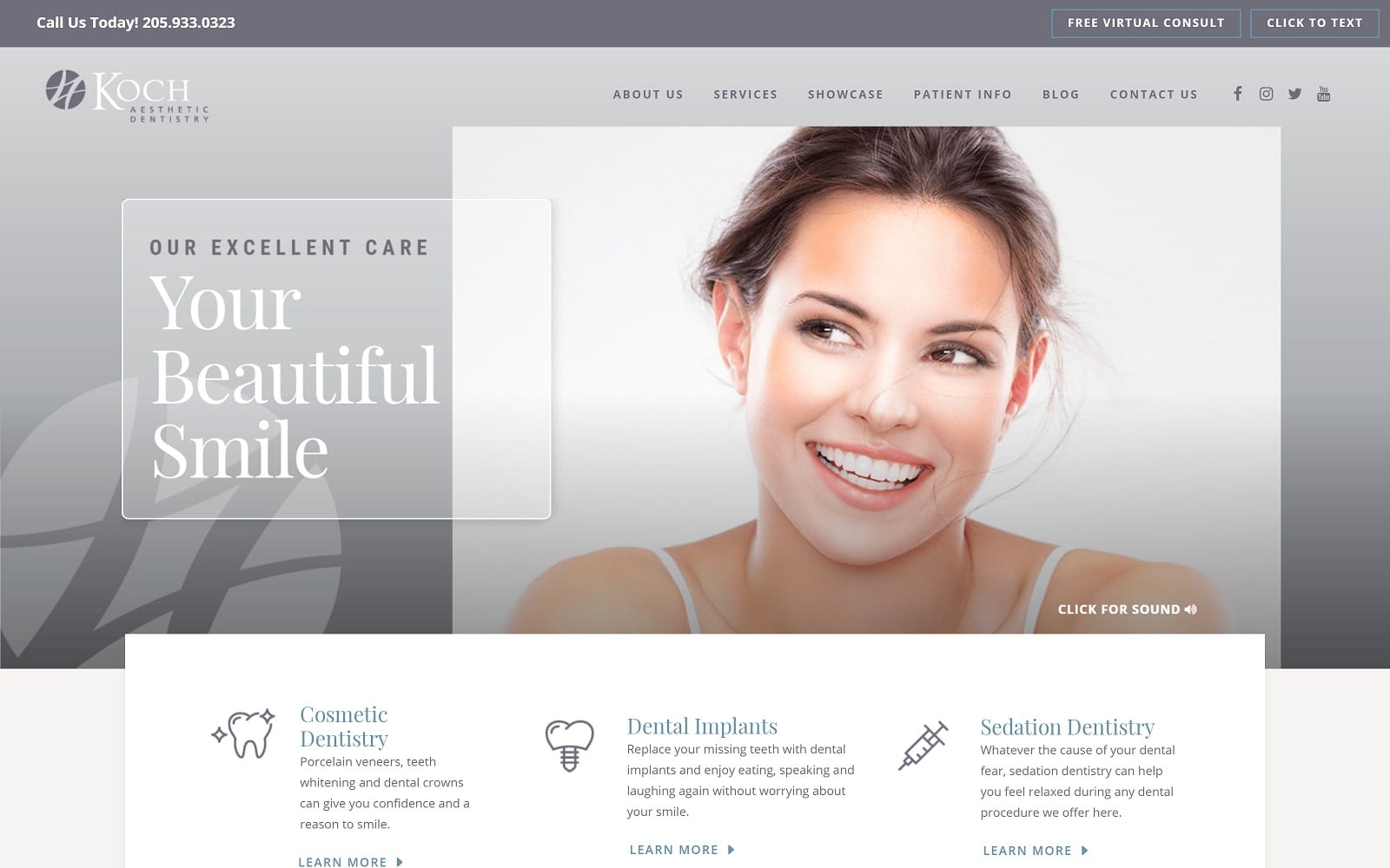 The screenshot of koch aesthetic dentistry - the dental spa kochaesthetics. Com dr. J. Paul koch website