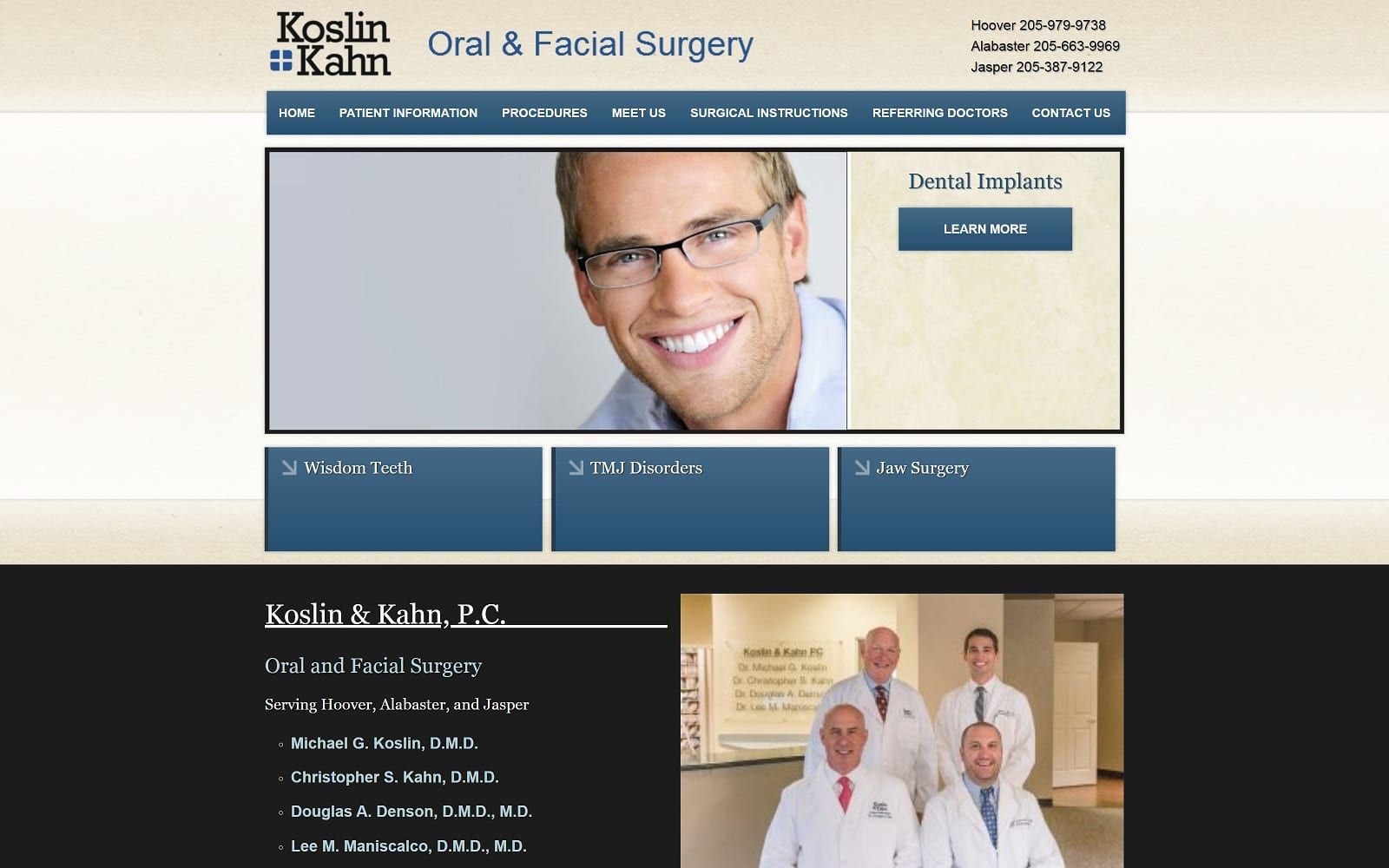 The screenshot of koslin & kahn oral and facial surgery koslinkahn. Com website