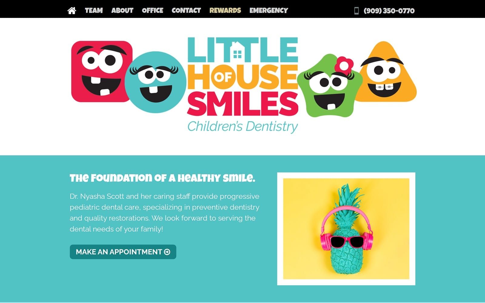 The screenshot of little house of smiles, children's dentistry littlehouseofsmiles. Com dr. Nyasha scott website