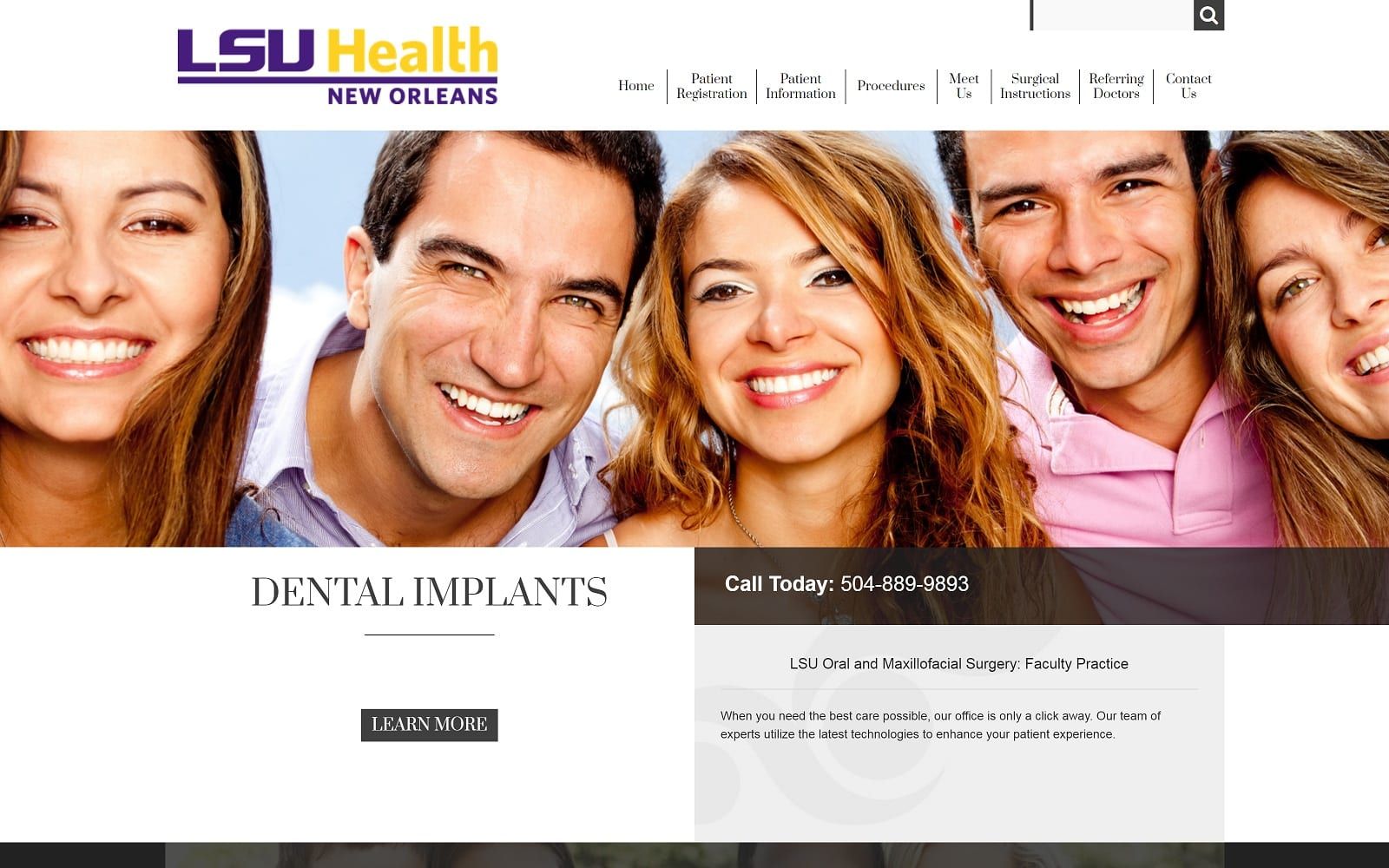 The screenshot of lsu oral and maxillofacial surgery facutly practice - baton rouge lsuomfs. Com website
