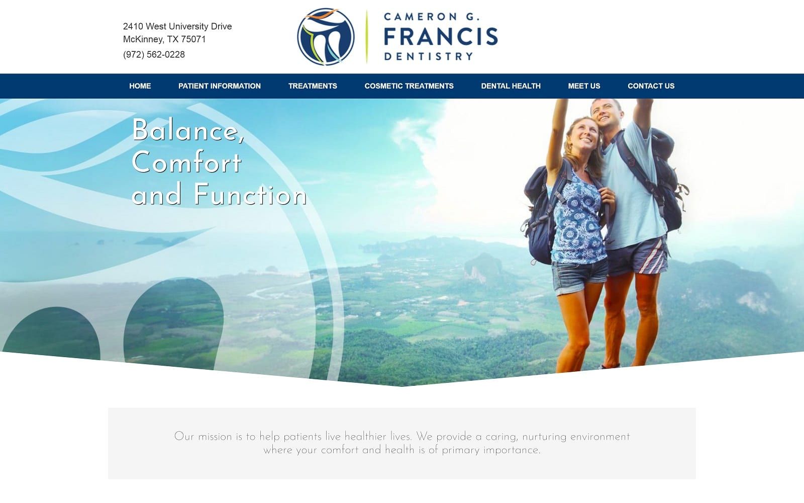 The screenshot of cameron g. Francis, dds mckinneydentaloffice. Com website