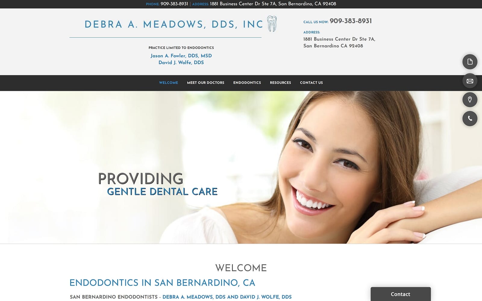 The screenshot of debra a. Meadows, dds meadowsandwolfeendo. Com website