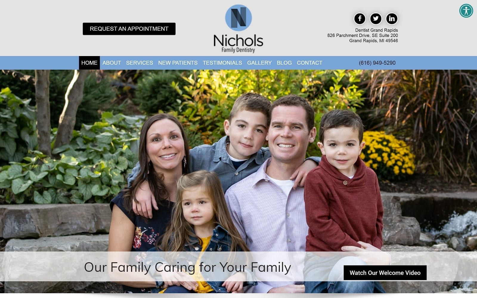 The screenshot of nichols family dentistry michaelnicholsdds. Com website