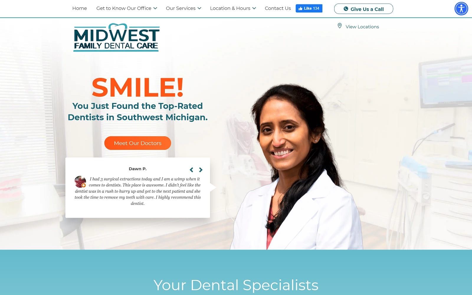 The screenshot of midwest family dental care midwestfamilydentalcare. Com website