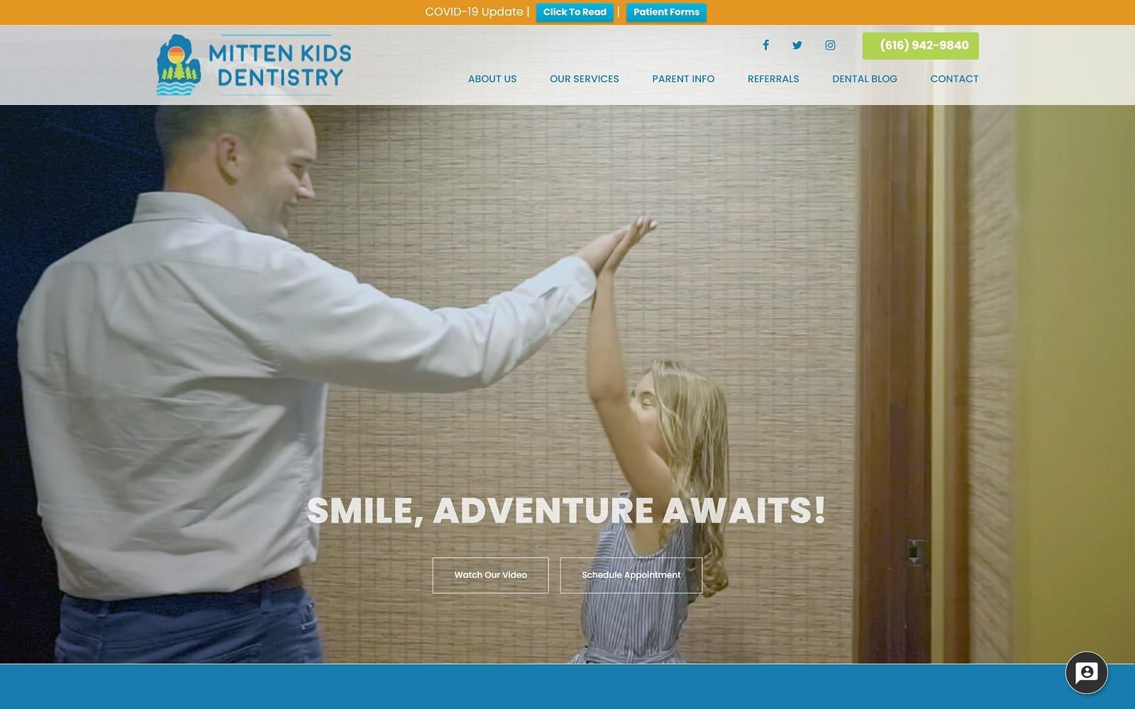 The screenshot of mitten kids dentistry mittenkids. Com website