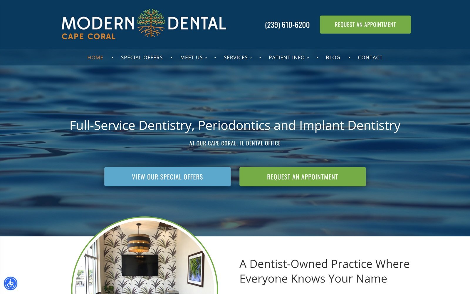 The screenshot of modern dental cape coral moderndentalcapecoral. Com website