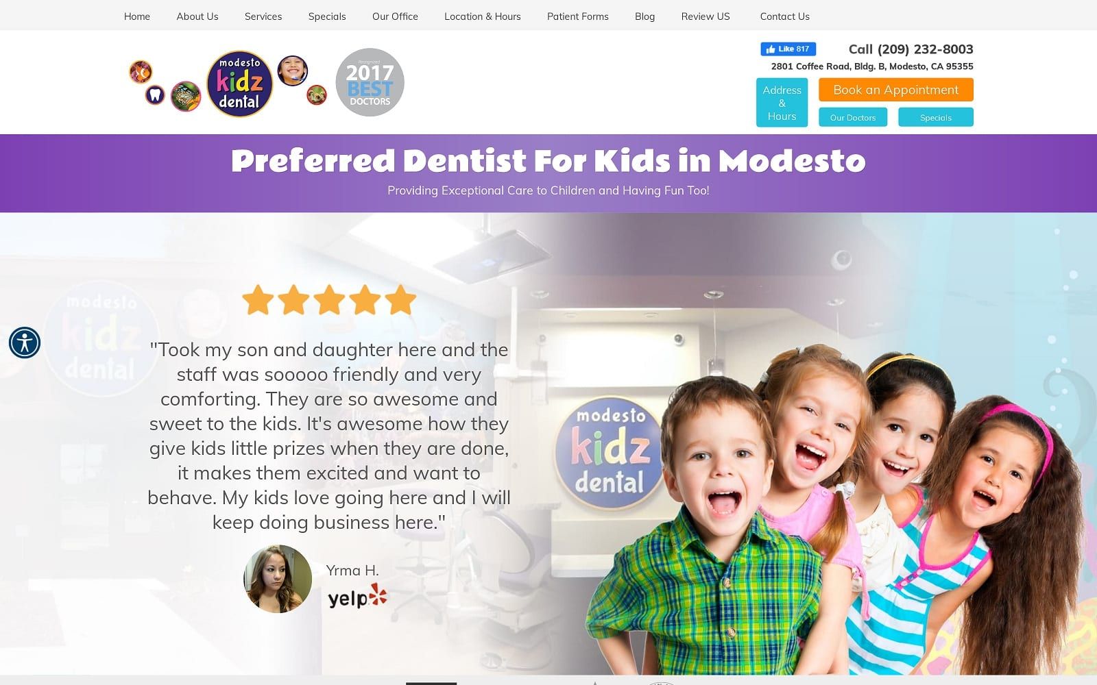 The screenshot of modesto kidz dental modestokidzdental. Com website
