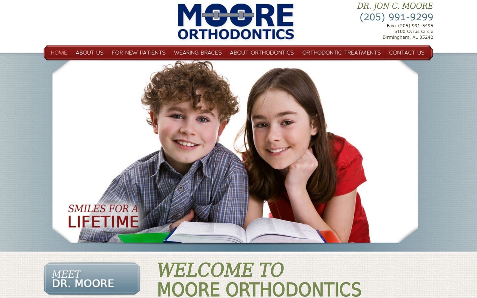 The screenshot of moore orthodontics mooreorthobirmingham. Com dr. Jon c. Moore website