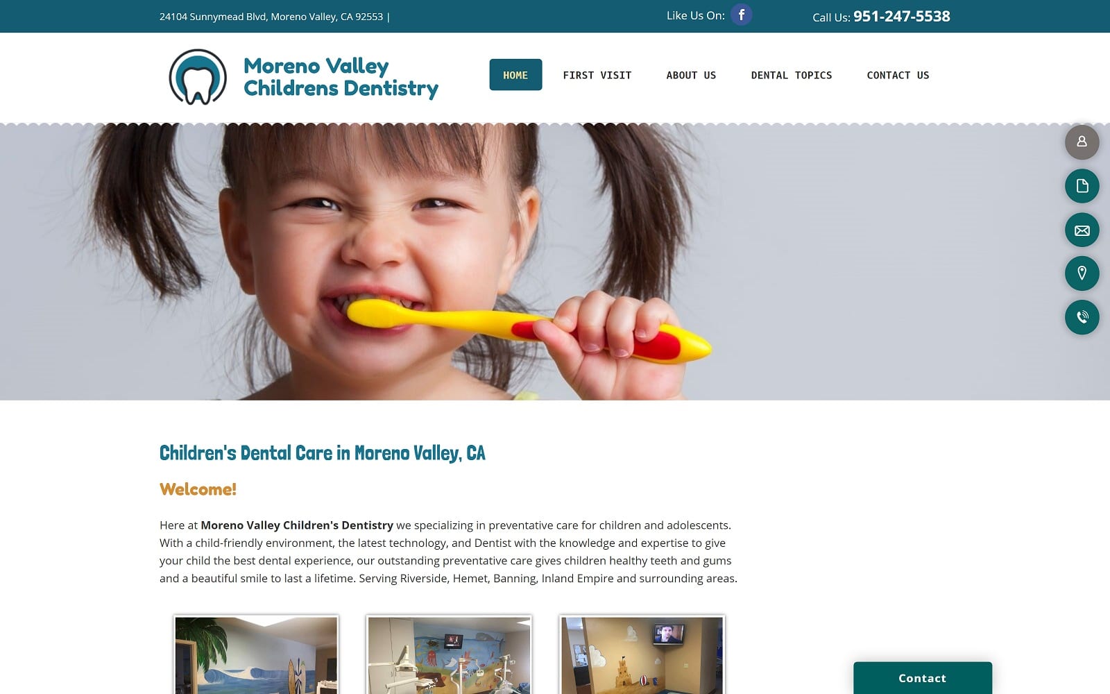 The screenshot of moreno valley childrens dentistry morenovalleychildrensdentistry. Com website