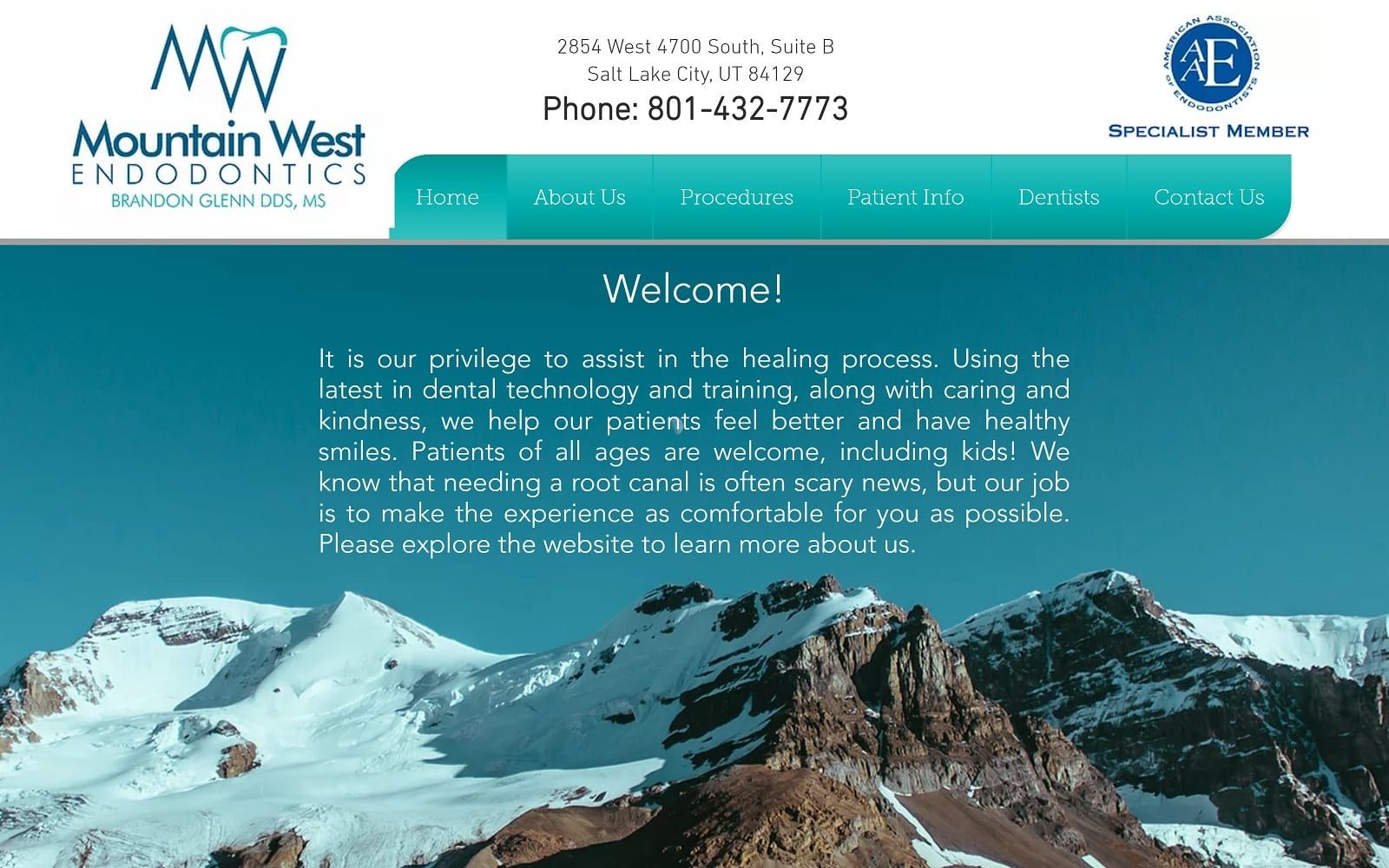 The screenshot of mountain west endodontics: brandon glenn dds pllc mtnwestendodontics. Com website