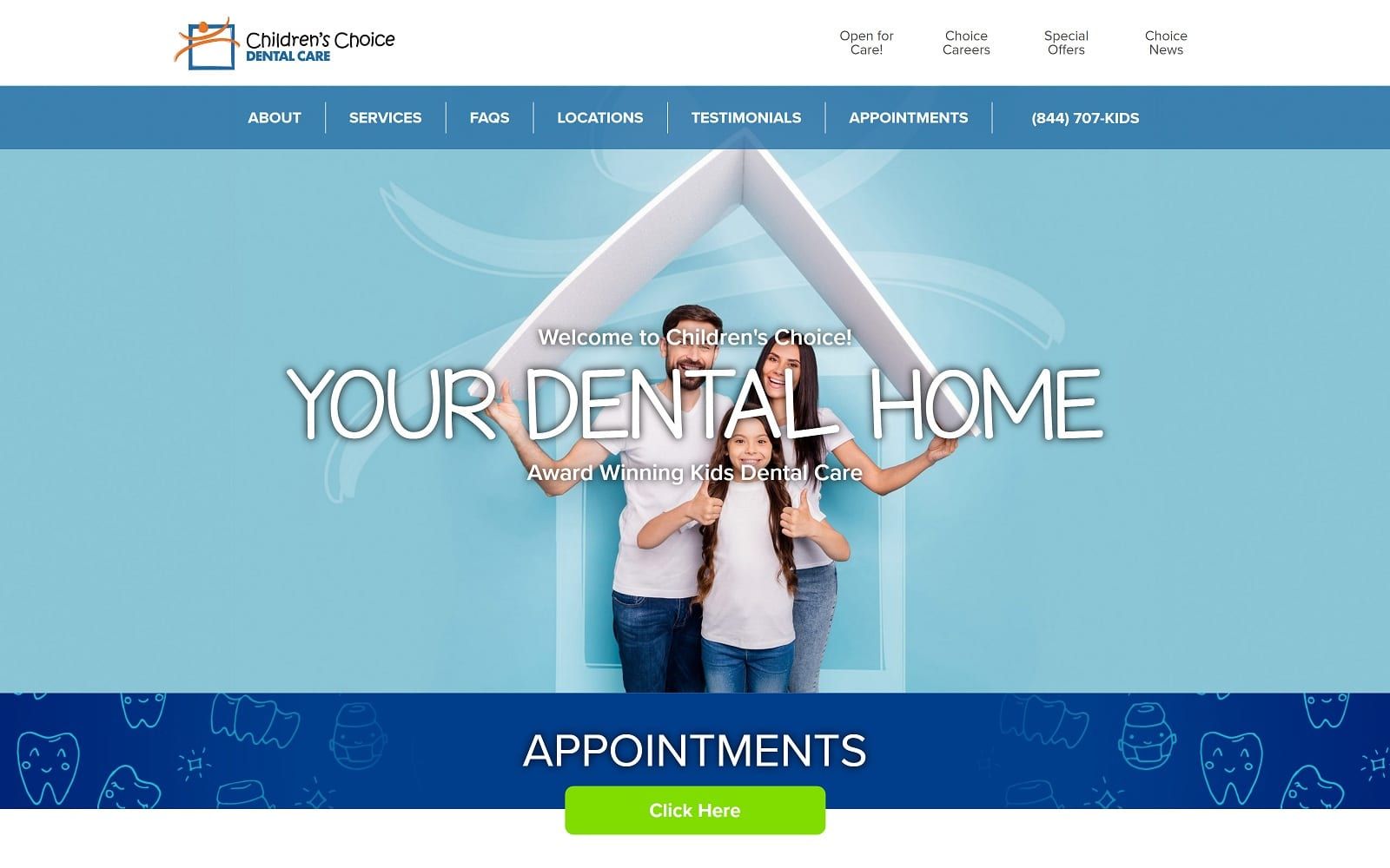 The screenshot of children's choice dental care mychildrenschoice. Com website