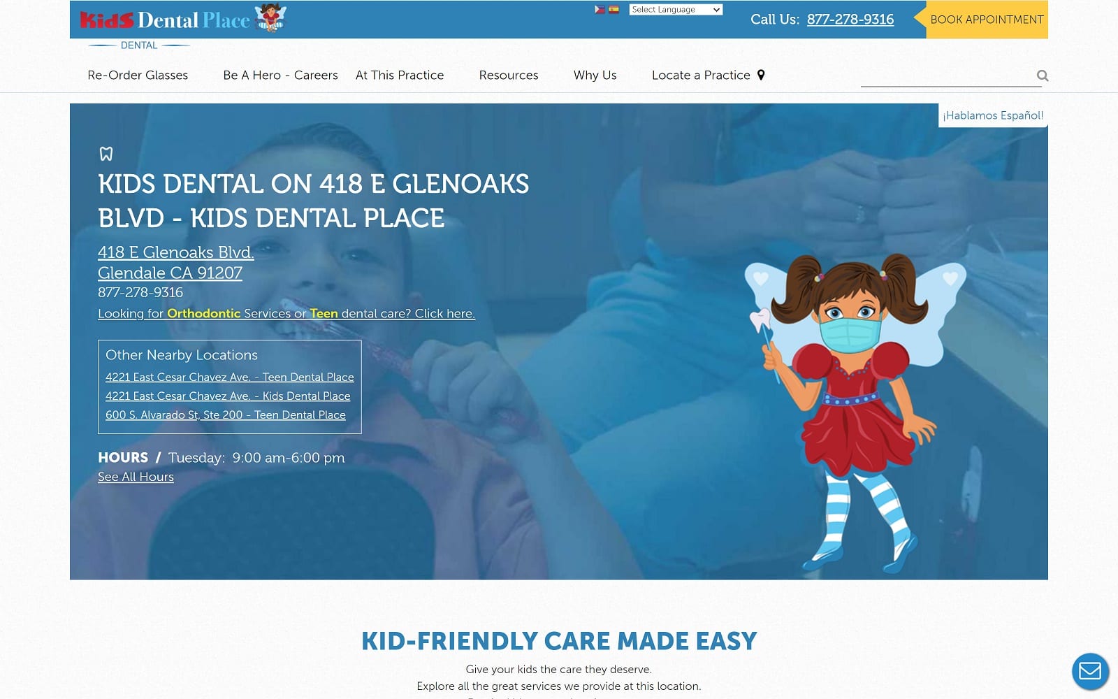 The screenshot of kids dental place mydentalvisioncare. Com/los-angeles-ca-kids-dental-place/glendale-418-e-glenoaks-blvd-kids-dental-place/268 website